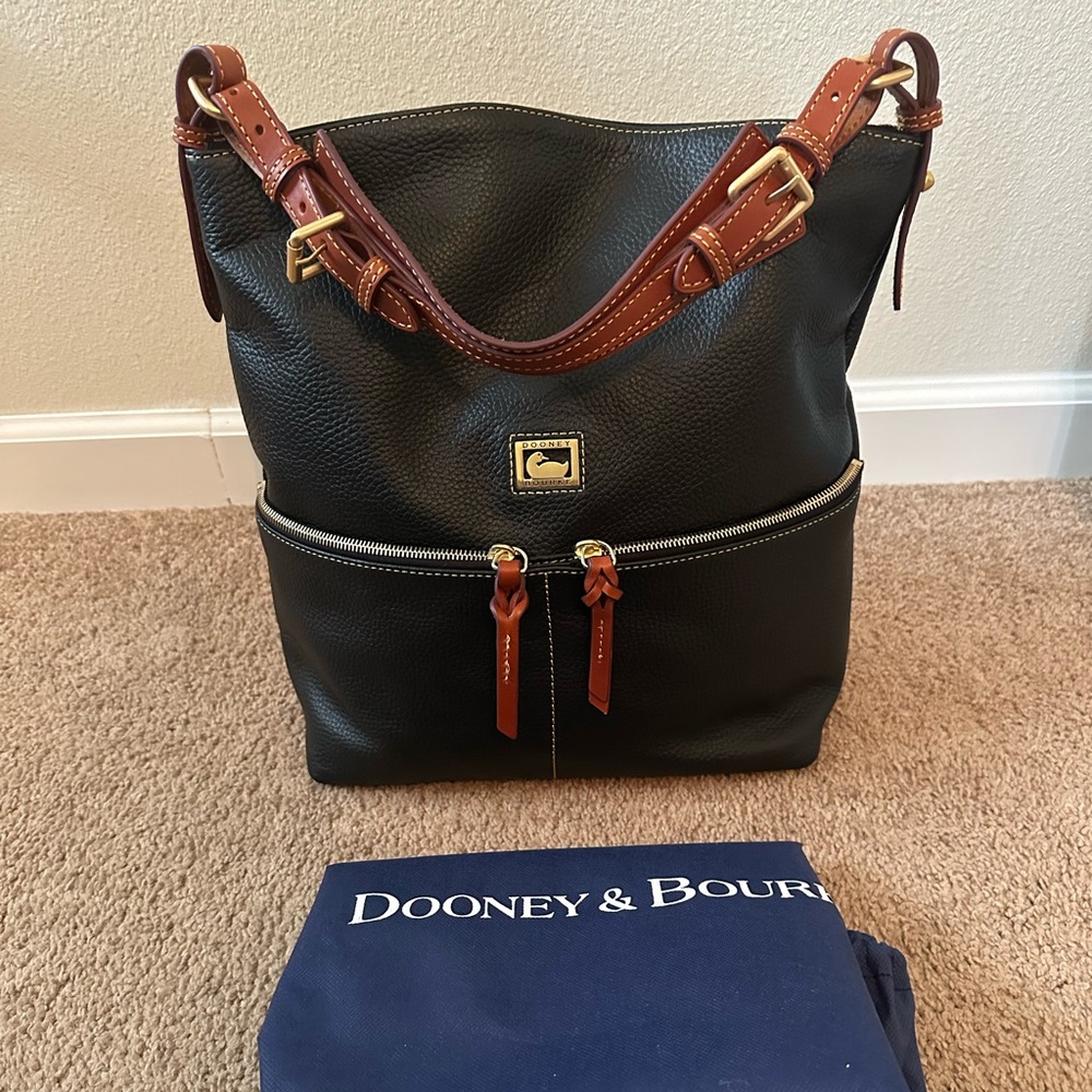 Dooney & Bourke Black Leather Hobo with Brown Trim